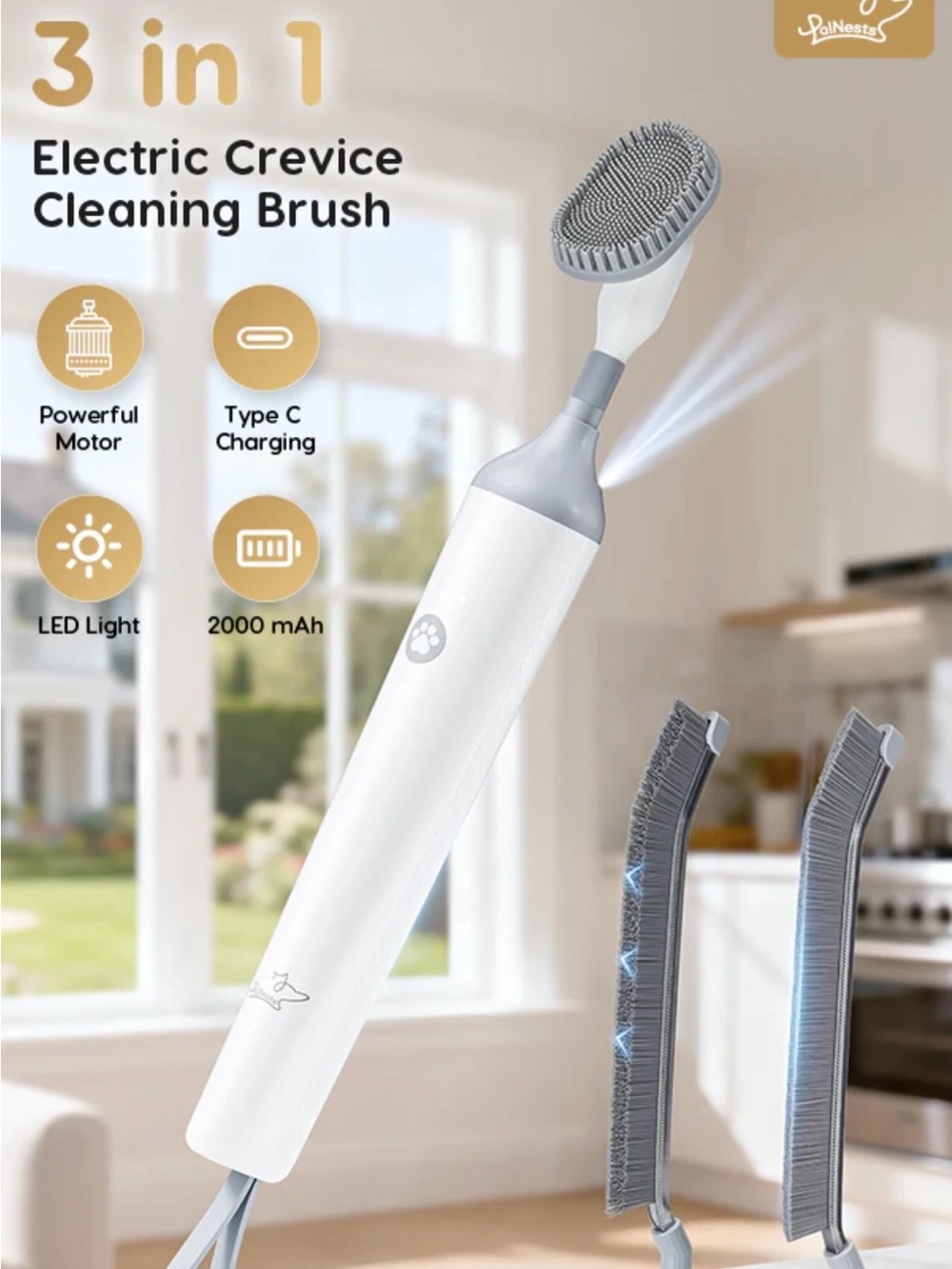 3-in-1 Reciprocating Cleaning Brush for small areas and safe for pets